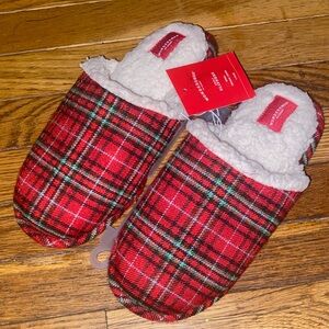 Wondershop Red and Green Plaid Slippers with Cream Lining